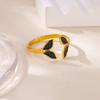 Edelstahl Grüne Blatt Wellenringe 18K Vergoldet Anti-Fading Offener Ring für Damen Hochzeits Schmuck Urlaubs Accessoires Geschenk