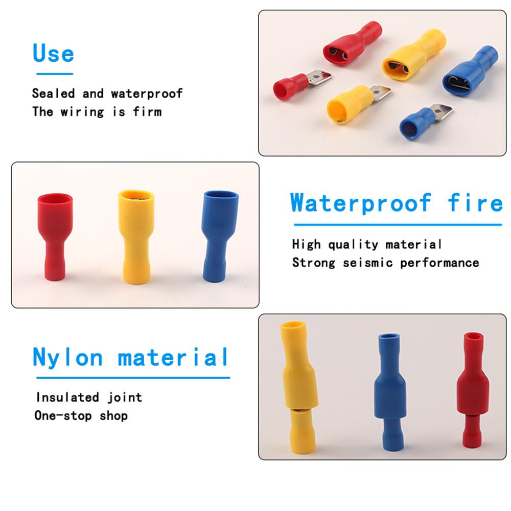 6.3mm Female Male PVC Connector Electrical Wiring Connector Insulated Crimp Terminal Spade Blue Yellow Red FDFD MDD2