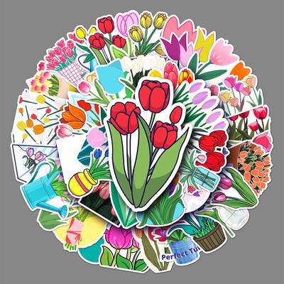 50 Tulpen Doodle Persoonlijkheid Kleine Verse Bloemen Hand Tent DIY Mobiele Telefoonhoes Koffer Sticker Waterdicht