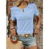 Spring and Summer New Solid Color Round Short-sleeved T-shirt Hollow Top
