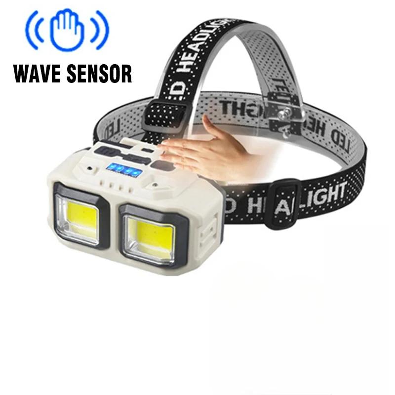 Multi-Functional Intelligent Headlamp Rechargeable Dual Light Source Headlight Red Warning Tent Camping Night Fishing Lantern