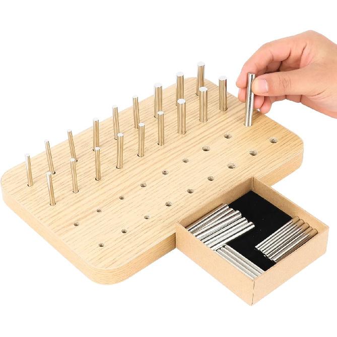 36-Hole Wooden Pegboard for Finger Dexterity, Hand Rehabilitation Board with 4mm/6mm/8mm Pegs, Hand Therapy Peg Board to Improve Fine Motor Skills