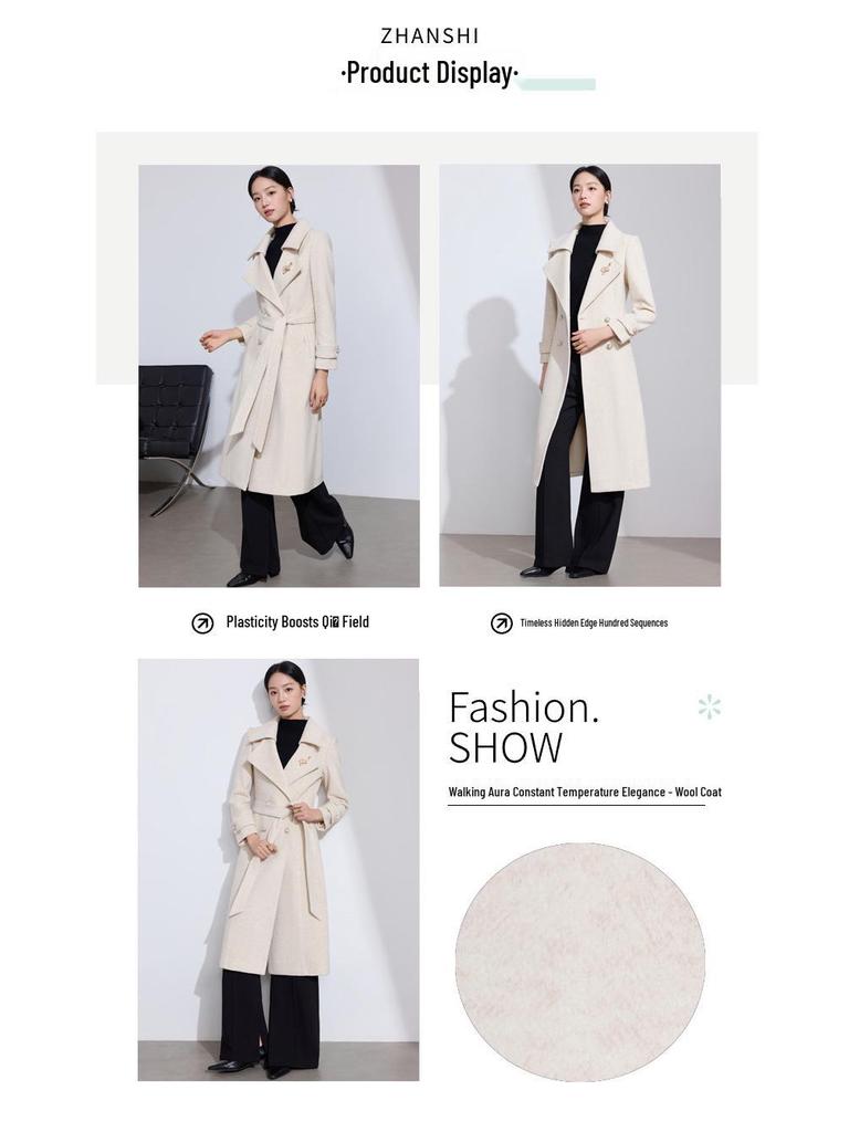 Hepburn Style Double-Breasted Wool Coat for Women - Autumn/Winter French Mid-Length Design