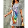 Plus Size, Women's Short Sleeve T-Shirt Dress - Abstract Geometric American Digital Print Dress | Round Neck Casual