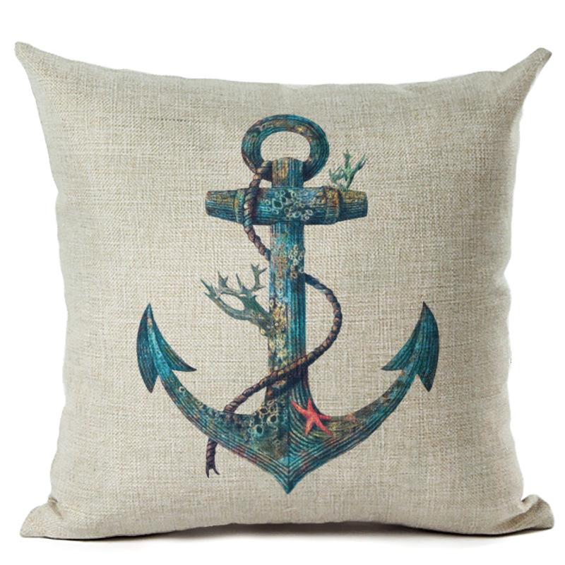 Husă de pernă din bumbac, în stil nordic, model de ancoră, navă marină, husă de pernă, husă de pernă decorativă Cojines Almofadas