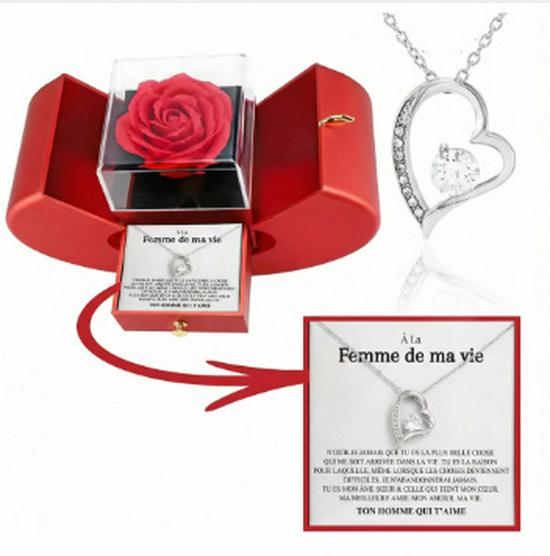 Walentynkowy Naszyjnik z Sercem i Zestaw Prezentowy z Wieczną Różą