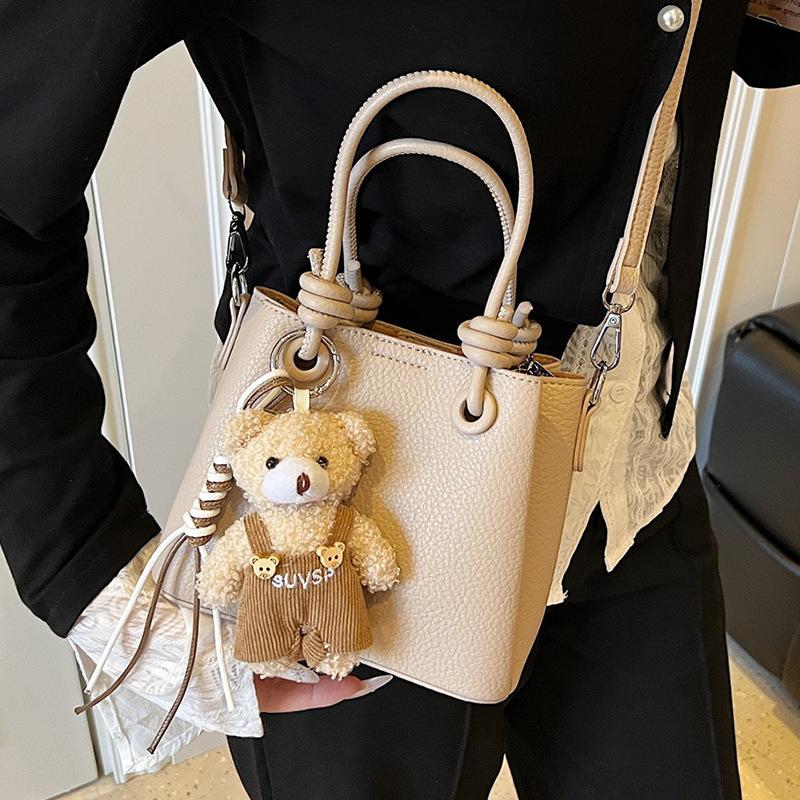 New Fashionable and Simple High-end Texture Lychee Pattern Portable Bucket Bag, Foreign Style Versatile Commuter Messenger Women's Bag
