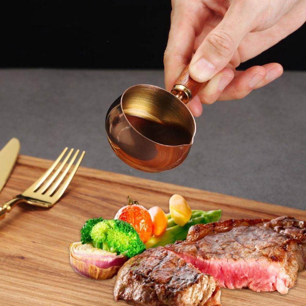 60ml/120ml/180ml Sauce Pan Wooden Handle Measuring Spoon Kitchen Tableware Seasoning Cup  Ketchup