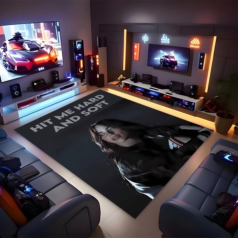 1pc Singer Billie Eilish1 Print Area Rug - Soft, Washable Non-Slip Indoor Mat for Office Chairs, Living Room, Home Office Decorative Rug