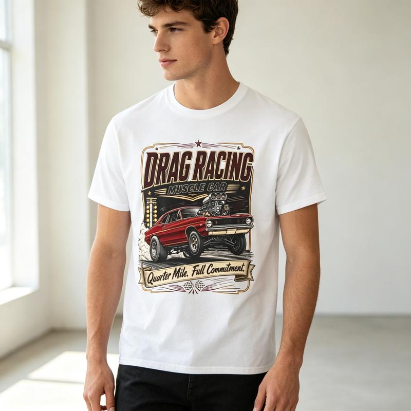 Drag Racing Muscle Car Vintage TShirt Quarter Mile Tee Race Fans Gift Vintage Quarter Mile Graphic Print Soft Cotton Crew Neck