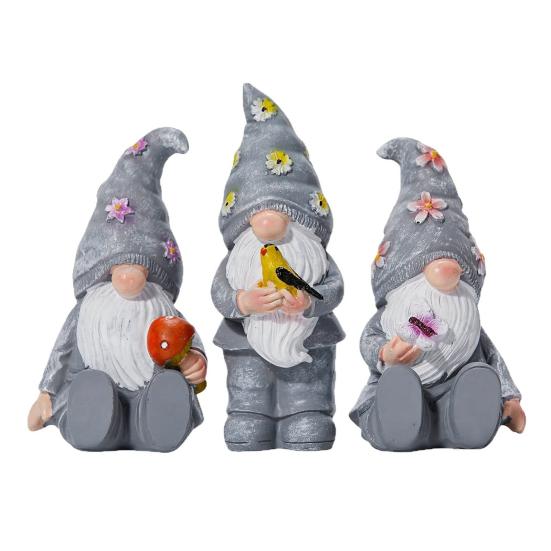 3Pcs/Set Outdoor Garden Gnome Statue Sitting Standing Butterfly Bird Mushroom Faceless Dwarf Resin Figurine Sculpture Decoration Ornament