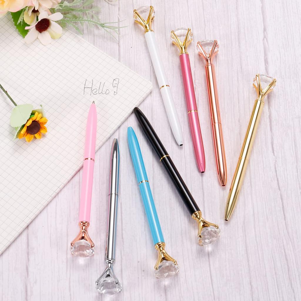 PATIKIL Ballpoint Stylus Pen, Crystal Diamond, Black Ink, 1.0mm Medium Point, Style 1, Pink, Pack of 6