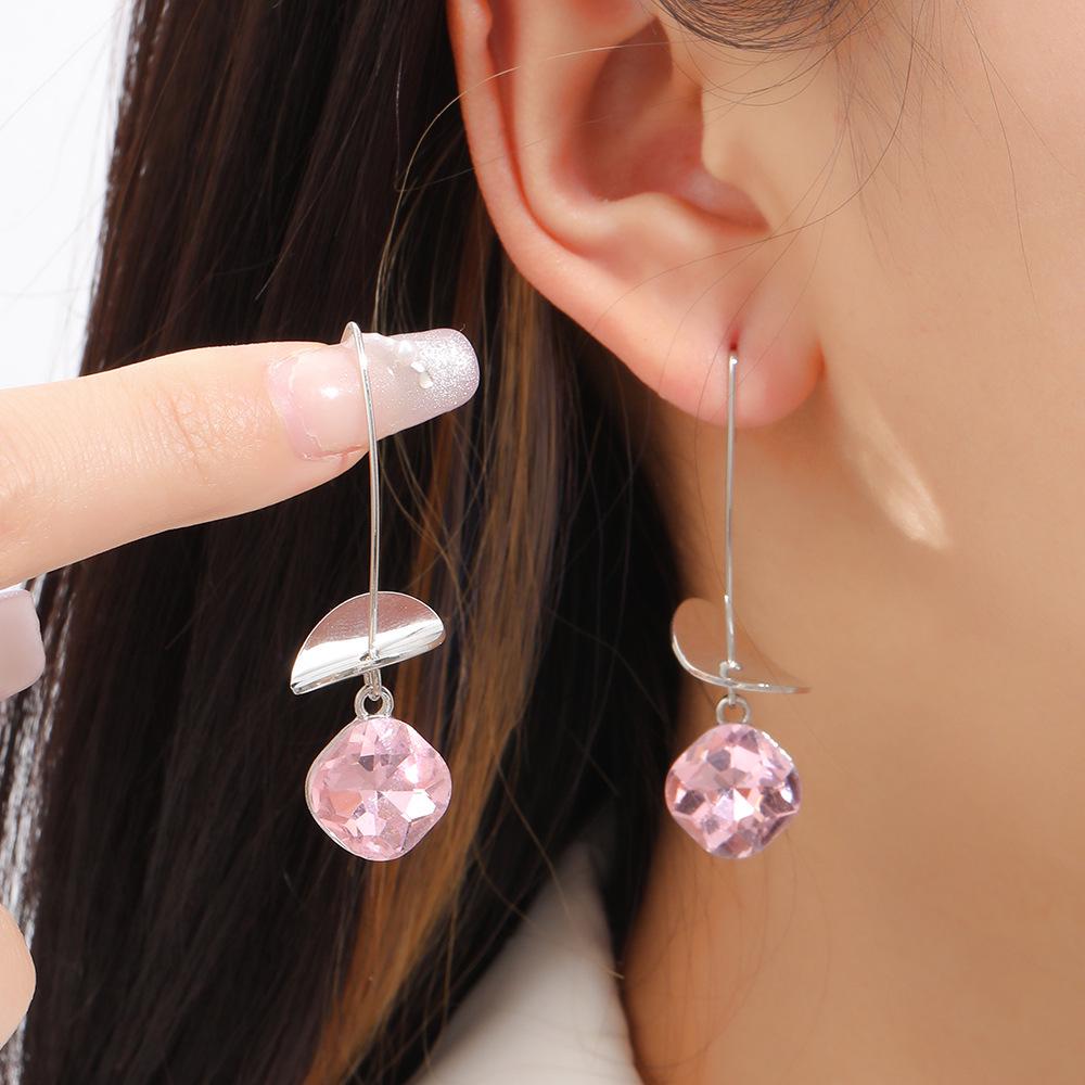French Royal Court Style Pink Crystal Tassel Earrings