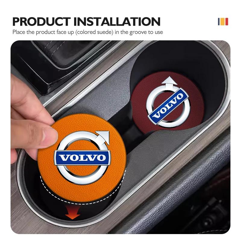 2pcs Car Cup Coaster High Quality Colorful Non Slip Pad Parts For Volvo AWD XC60 S40 XC40 XC90 C30 C70 S60 S80 S90 T6 V40 V50