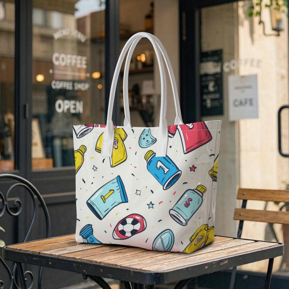 Cute Cartoon Pattern Tote Bag Trendy Casual Daily Carry Handbag Lightweight Large Capacity Shoulder Bag for Outdoor Shopping