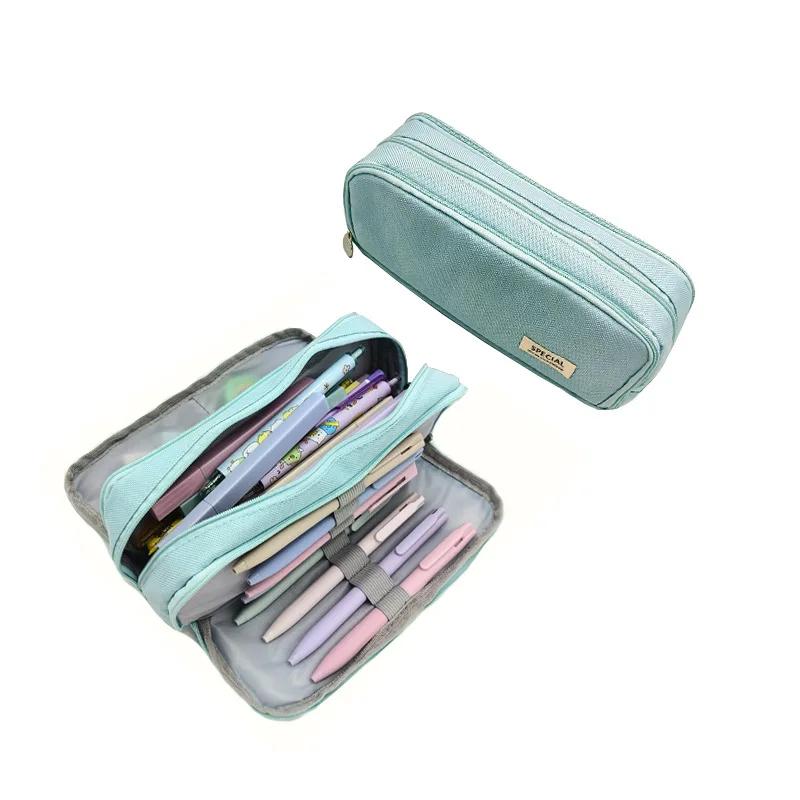 Multi Layer Student Pencil Case Large Capacity Multifunctional Storage Bag Canvas Macaron Colored Stationery Bag Pencil Case