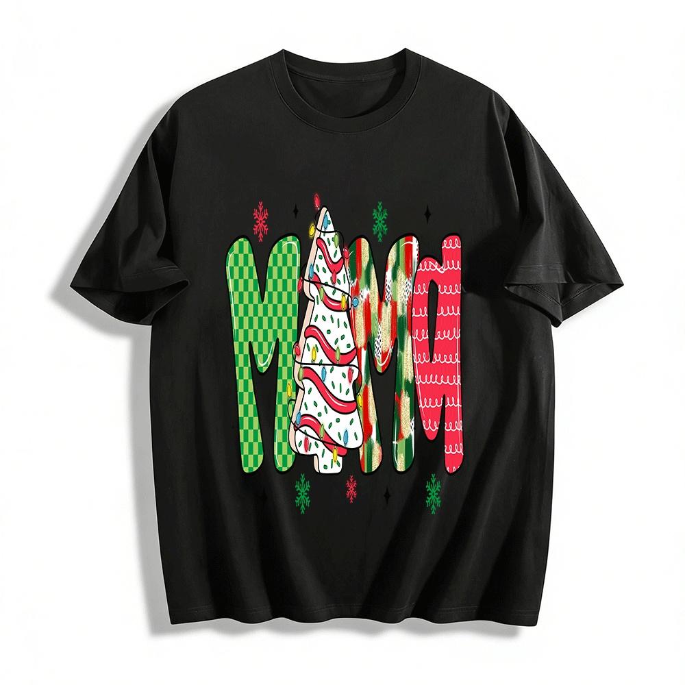 Christmas Style MAMA Christmas Tree Print Casual Top Pure cotton T-shirt XXS