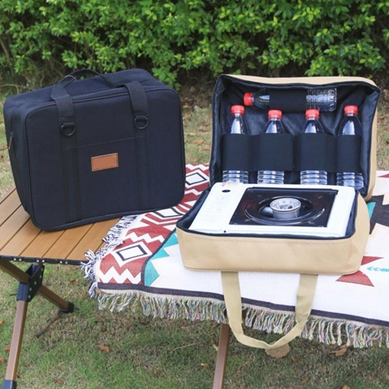 Double Layer Camping Gas Tanks Storage Bag Picnics Cassette Stove Storage Bag Baking Tray Gas Tanks Cookware Storage Bag