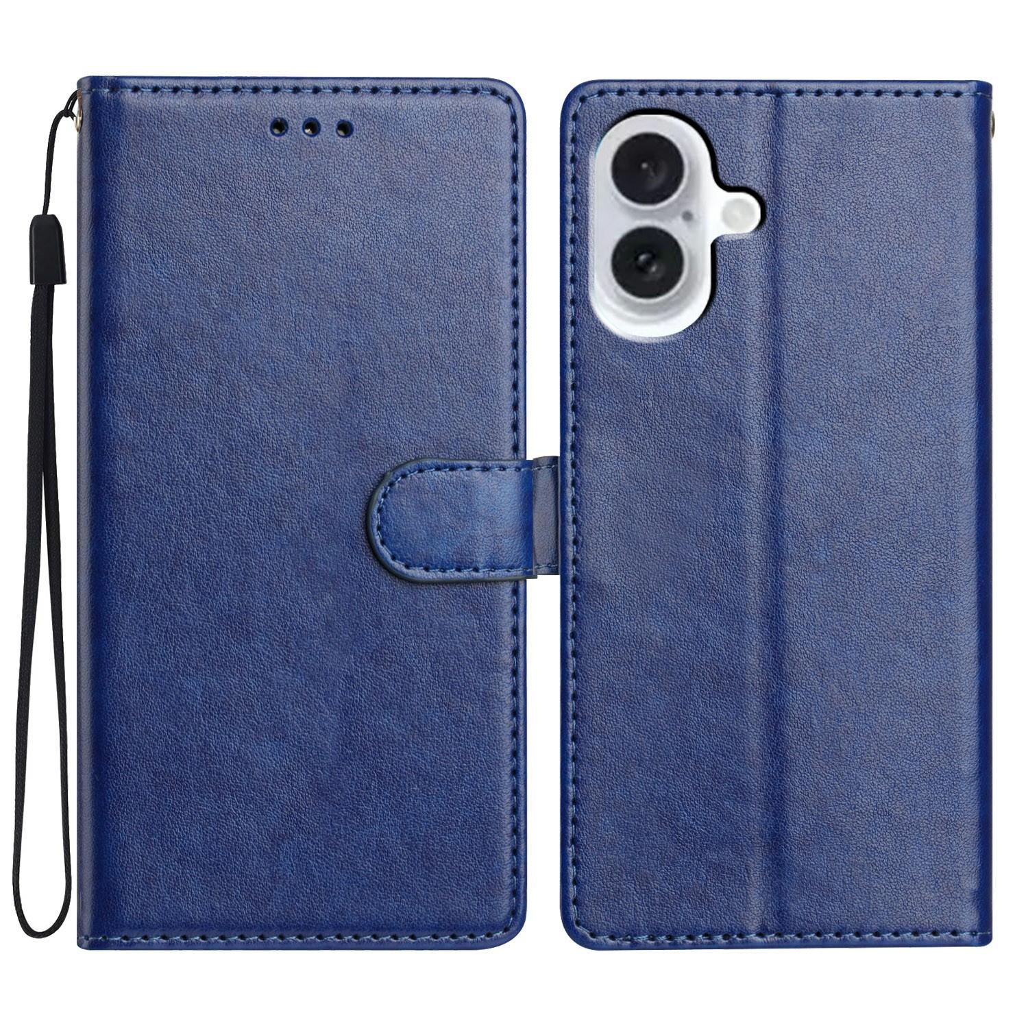 

For iPhone 17 Leather Case Wallet Stand Phone Cover with Handy Strap Blue