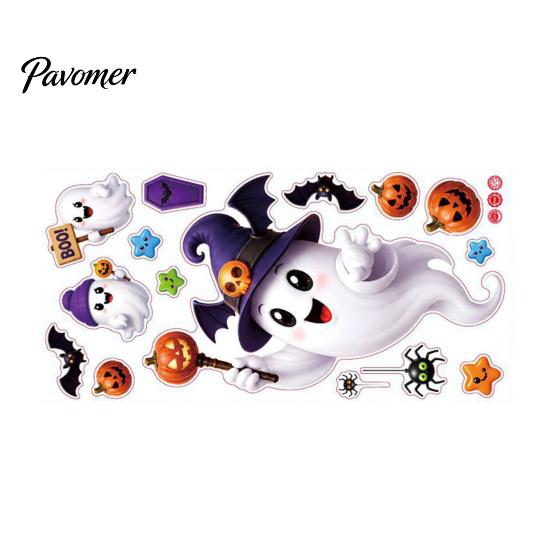 PVC Window Scenery Halloween Witch Hat Ghost Clings, Spiders Bat Pumpkin Spooky Clings Stickers for Home Holiday Party Store Glass Decoration