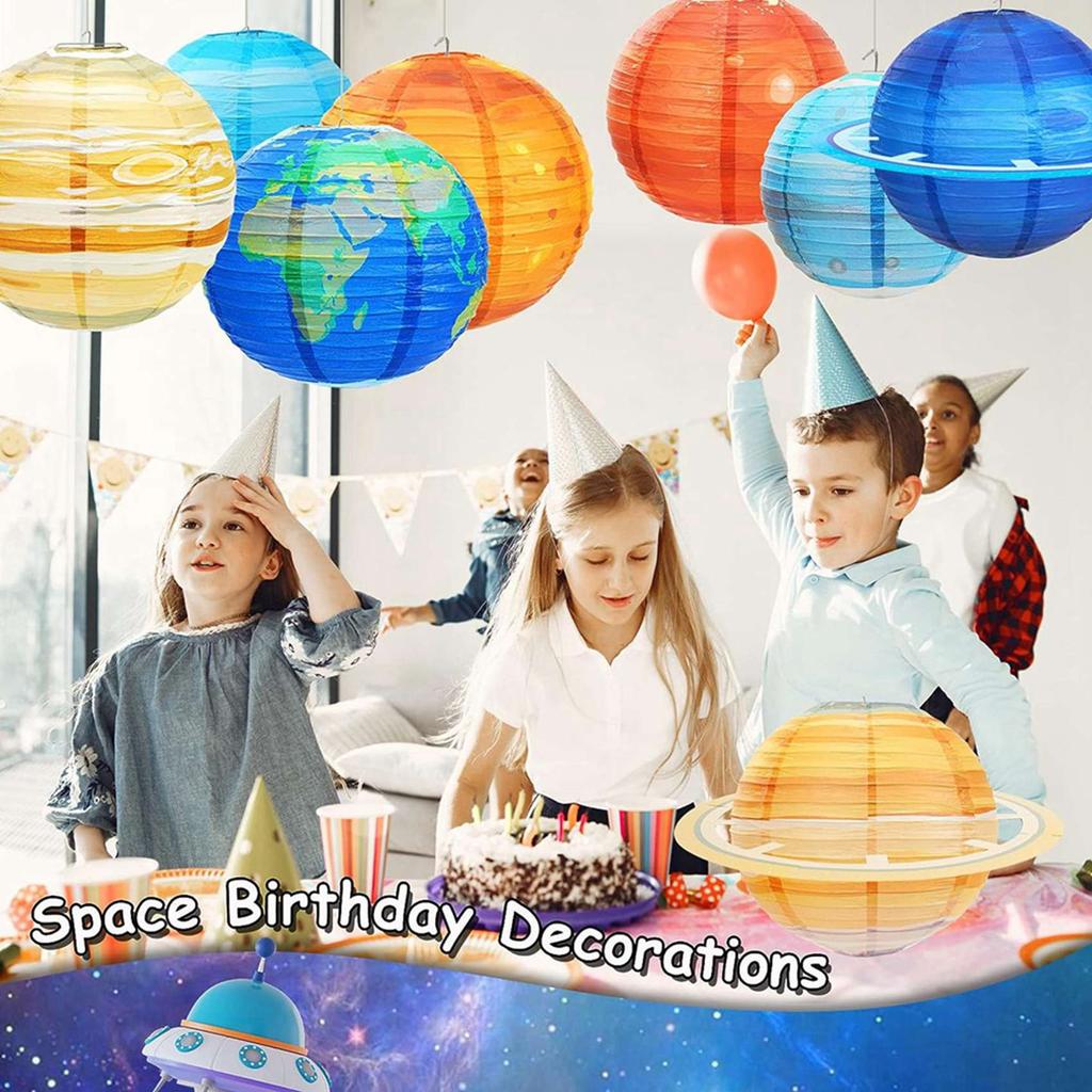 ABWR-16Pcs Space Paper Lanterns Multi-Color Solar System Planets Lanterns 12Inch Outer Space Themed Party Supplies