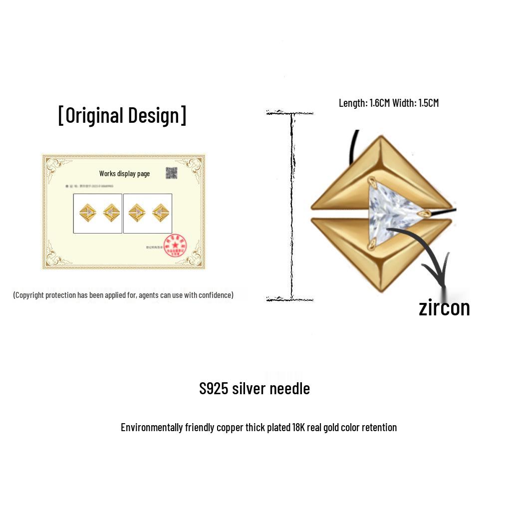 18K Gold Geometric Zircon Square Stud Earrings - High-End Fashion for Women