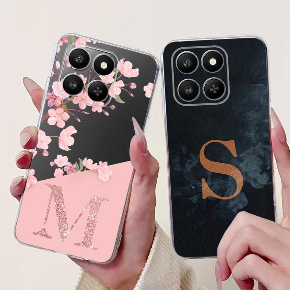 Clear For Honor 400Smart 5G LGN-NX1 Case For Honor 400 Smart Cover Luxury A-Z Letters Fashion Flowers Crown Soft Bumper Casing