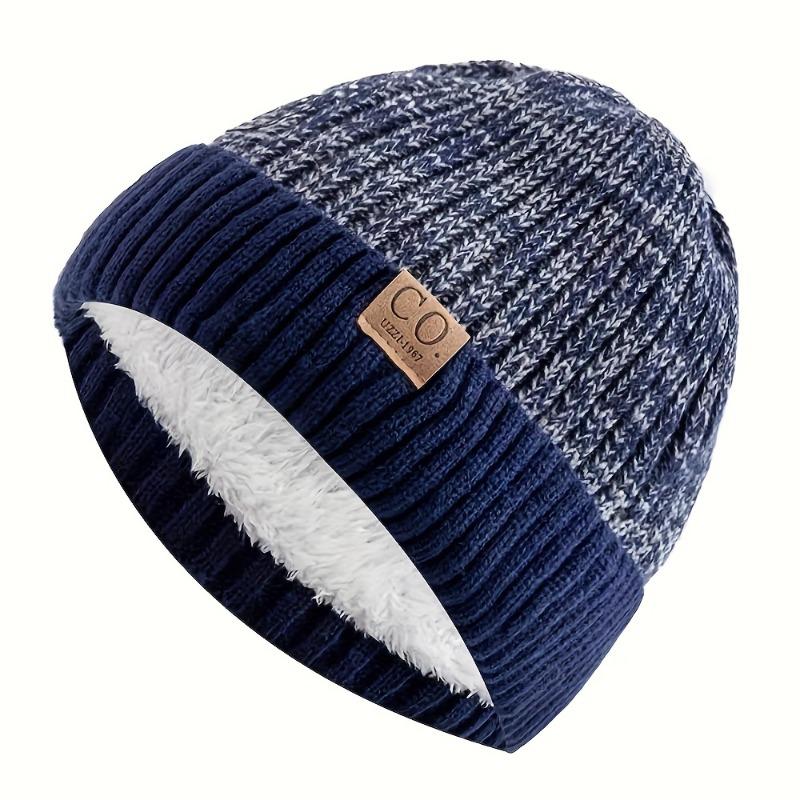 1PC Unisex Fleece Warm Knitted Wool Cap - Winter Ear Protection Design, 100% Polyester, Machine Washable