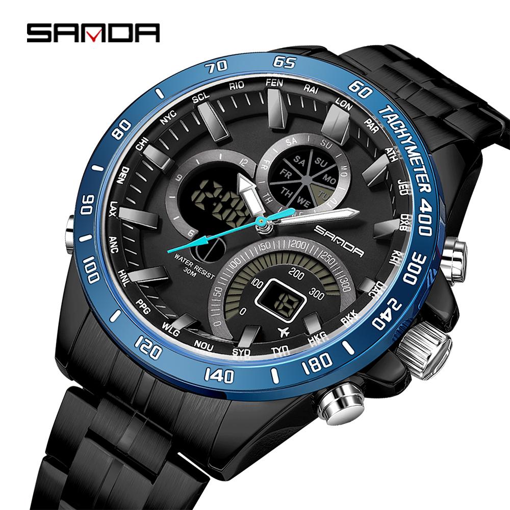 SANDA brand 3175 men's electronic quartz watch steel core black technology multifunctional waterproof men's quartz watchv