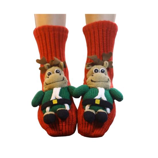 1 Pair Knitted Animal Socks Autumn Winter Thick Warm Knitting 3D Animal Doll Mid-calf Socks Women Stretch Home Floor Carpet Sleeping Socks
