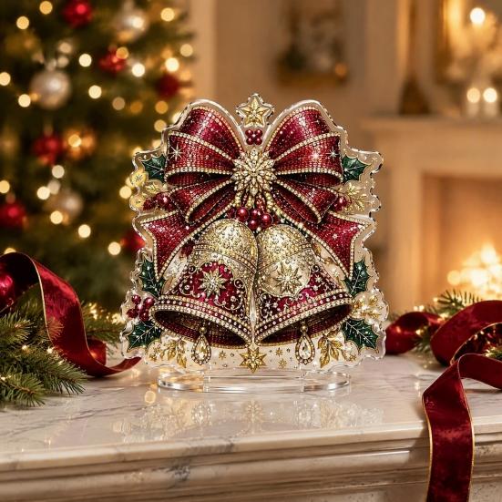 Indoor Winter Holiday Decorations Christmas Faux Diamond Painting Tabletop Ornaments, Beginner-Friendly DIY Acrylic Rhinestone Art Decor Craft