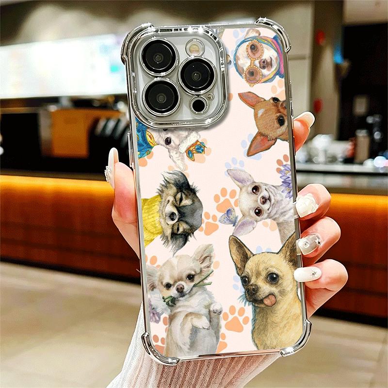 Chihuahua Puppy Teacup Dog Plating Phone Case For Iphone 16 17 Pro Max Air 16E 14 15 Plus 12 13 Mini Anti-Fall Airabag Cover