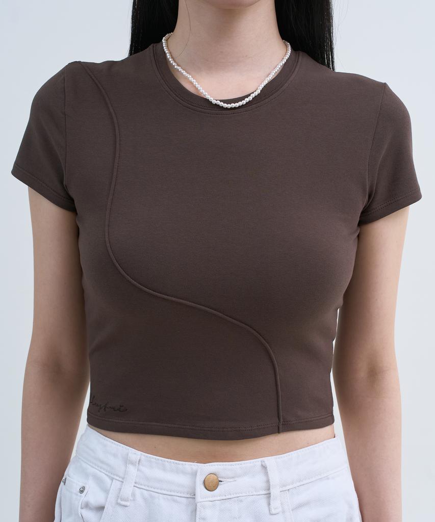 Yuseuteule Piping Slim Fit Short Sleeve T-Shirt (Brown)