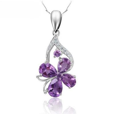 925 Sterling Silber Klee Halskette Amethyst Anhänger Koreanische Anhänger Silber