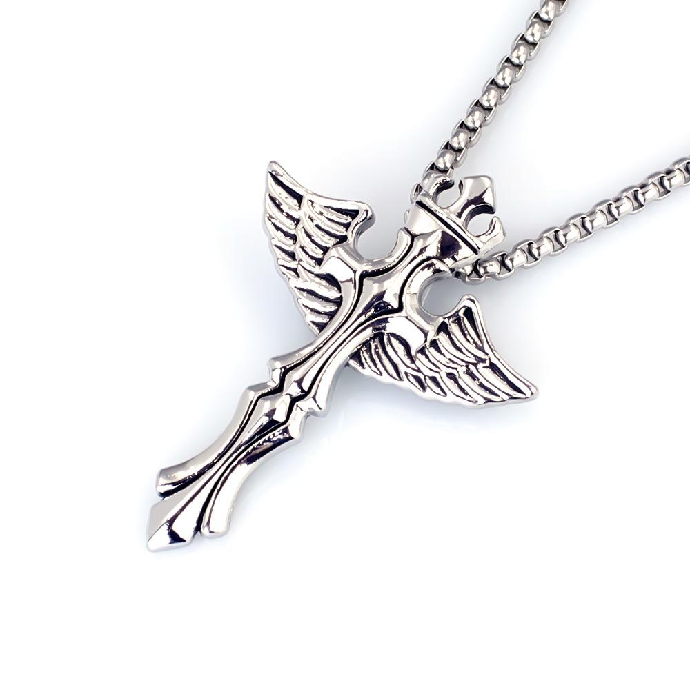 European and American Jewelry Titanium Steel Angel Sword Pendant Punk Retro Trendy Men's Necklace