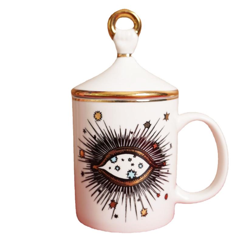 Mysterious Eyes Design Ceramic Mug Tazas De Ceramica Creativas Milk Mug with Double-sided Pattern Design with Lid