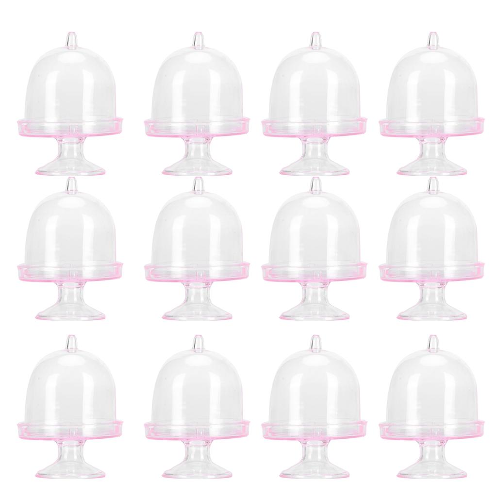 12 Set Mini Candy Box Cake Stand Cupcake Candy Display Plate with Lid Party SuppliesPink