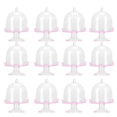 12 Σετ Μίνι Κουτί Ζαχαρωτών Βάση Κέικ Πιάτο Επίδειξης Ζαχαρωτών Cupcake με Καπάκι Είδη Πάρτι Ροζ