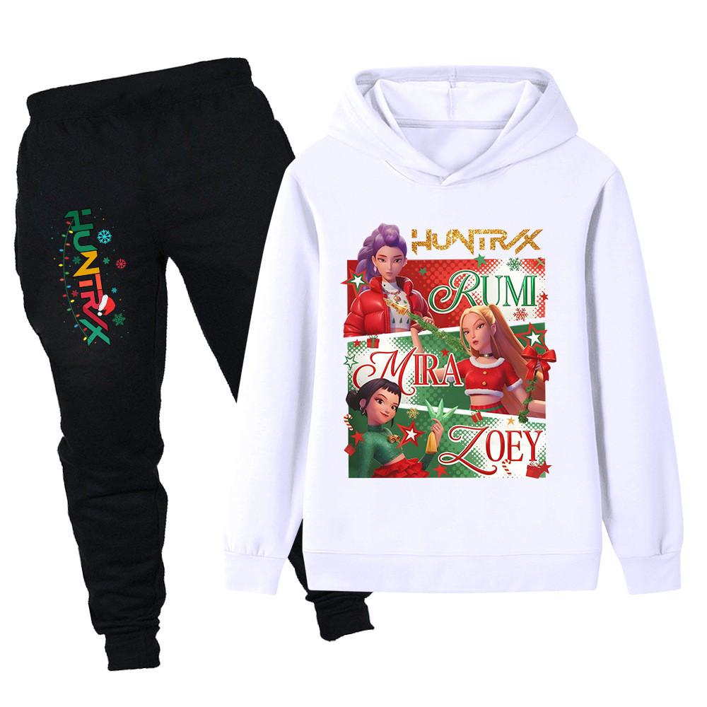 PB1264 Kinder Jungen Mädchen Kpop Mira Zoey Rumi Weihnachten Druck Langarm Kapuzenpullover Hose Hosen Kleidung Sets