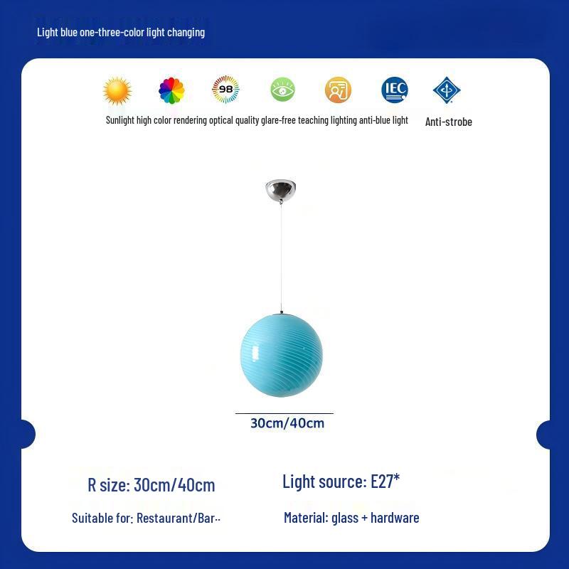 

Dopamine Lollipop Mid-Century Children s Chandelier, Creative Round Glass Bubble Moon Light Blue - 30cm diameter