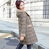 Herbst Winter Wolle Mantel Frauen Plaid Schafe Scher Leder Pelz Mid Lange Mäntel Plus Samt Starke Mit Kapuze Warme Wolle Dame mantel