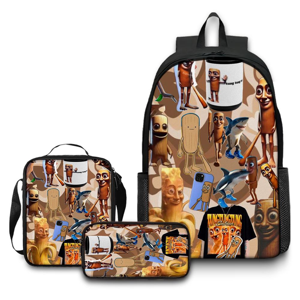 Printed Backpack Wooden Stick Man Shanhaijing School Bag Pencil Case