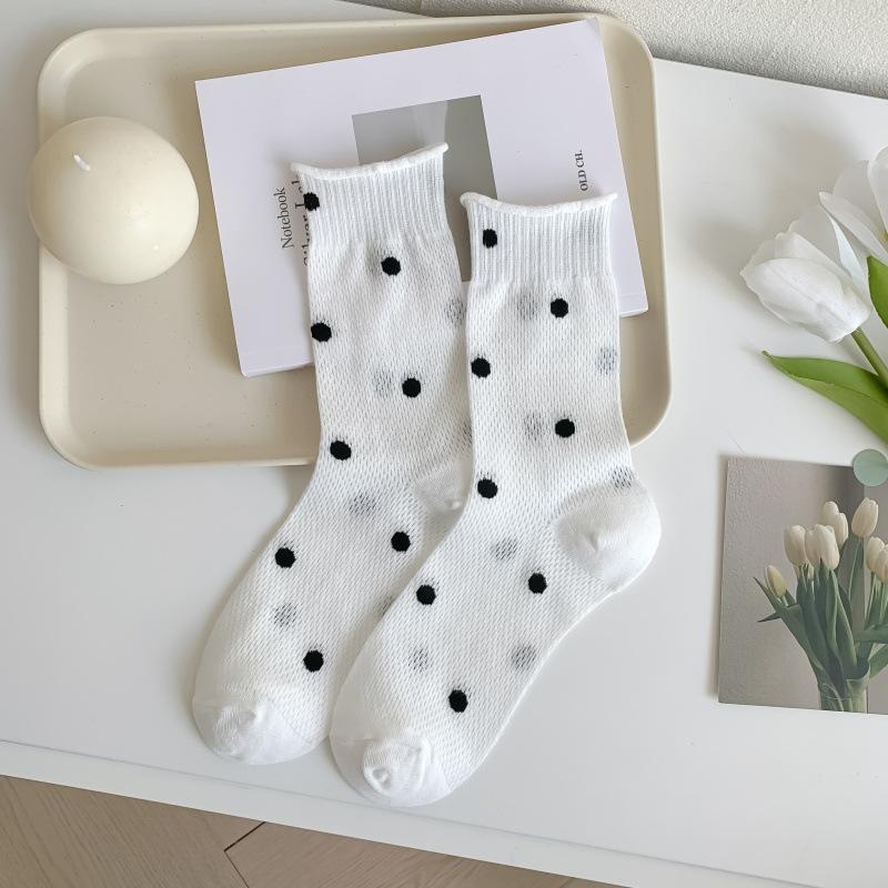 Women's Spring and Summer Thin Curled Round Dot Mesh Breathable Loose Mouth In The Tube Pile Socks