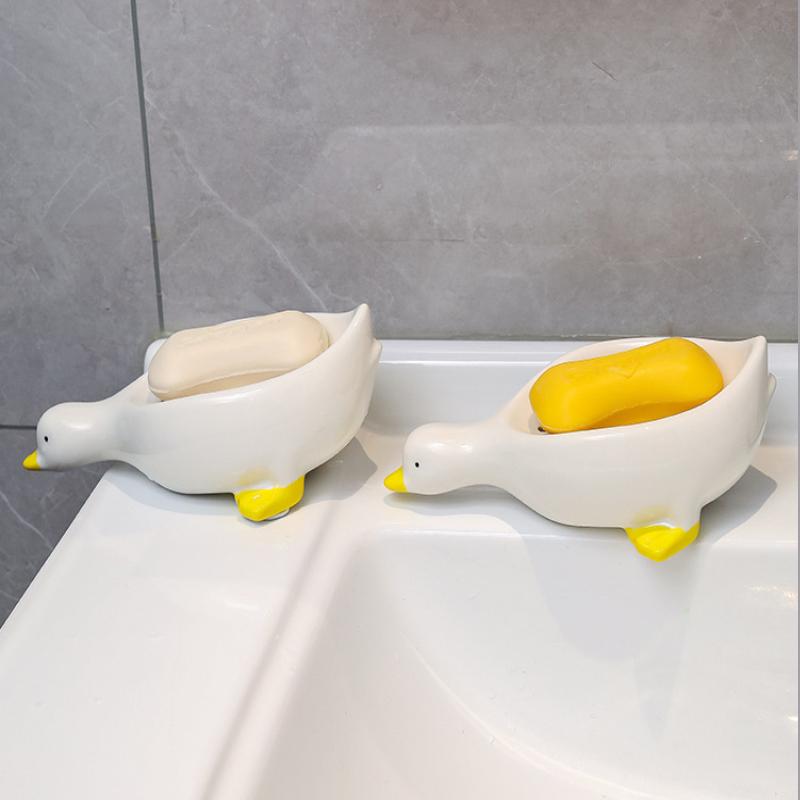 Little Yellow Duck Soap Box Cartoon Drain Soap Holder Household Creative Soap Container Bathroom Jewelry Storage Gadgets Toilet Shelf