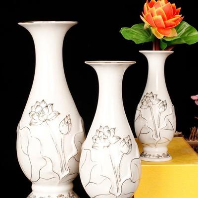 Keramische Vaas met Lotusreliëf voor Bloemenarrangementen - Guanyin Puur Ornament