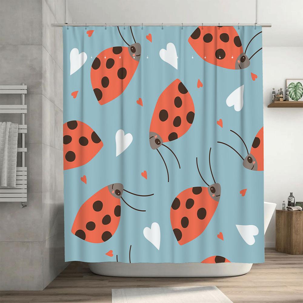 Decorate Your Bathroom With This Adorable Ladybug Shower Curtain Blue Color Heart Print Fabric Shower Curtains For Home Decor In