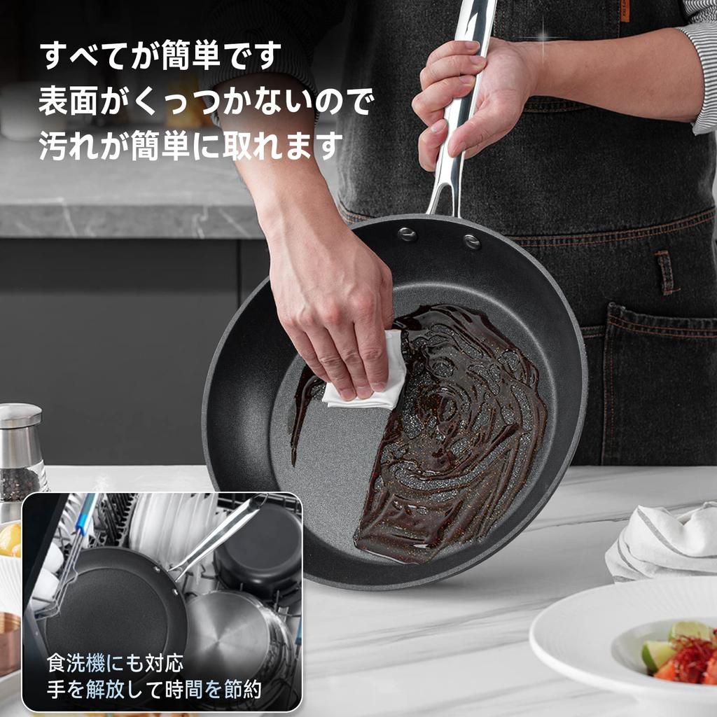 Fijinhom 28cm Poêle Induction Compatible Maximum avec Tous les Feux Plat Haute Température Lave-Vaisselle Facile à et Sans Substances Nocives Poêle, Compatible, Antiadhésif,