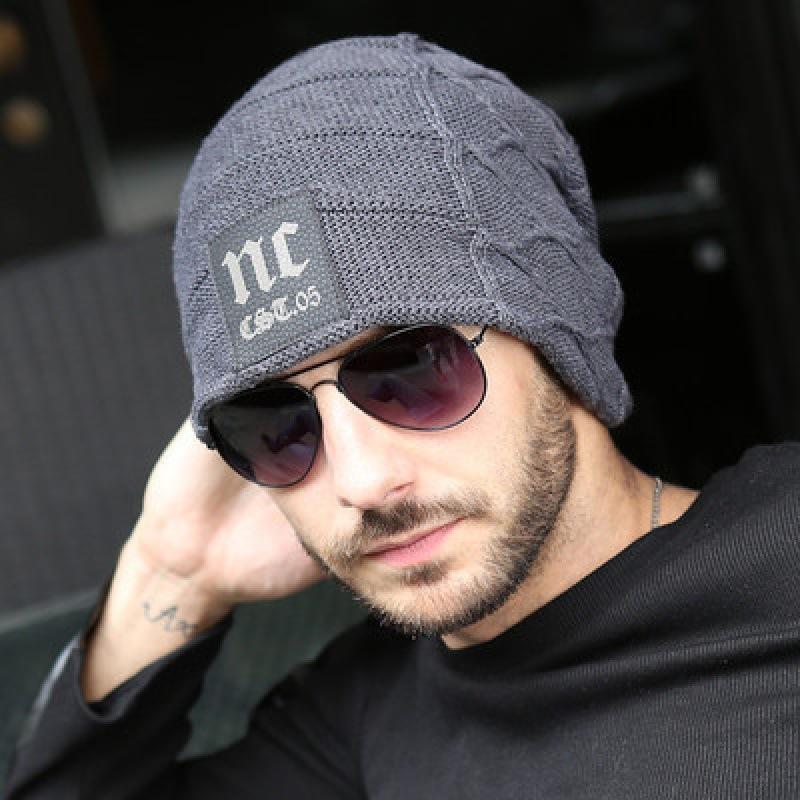 Autumn and Winter New Men's Knitted Hat, Adult Wool Plush Thickened Outdoor Thermal Pullover Hat