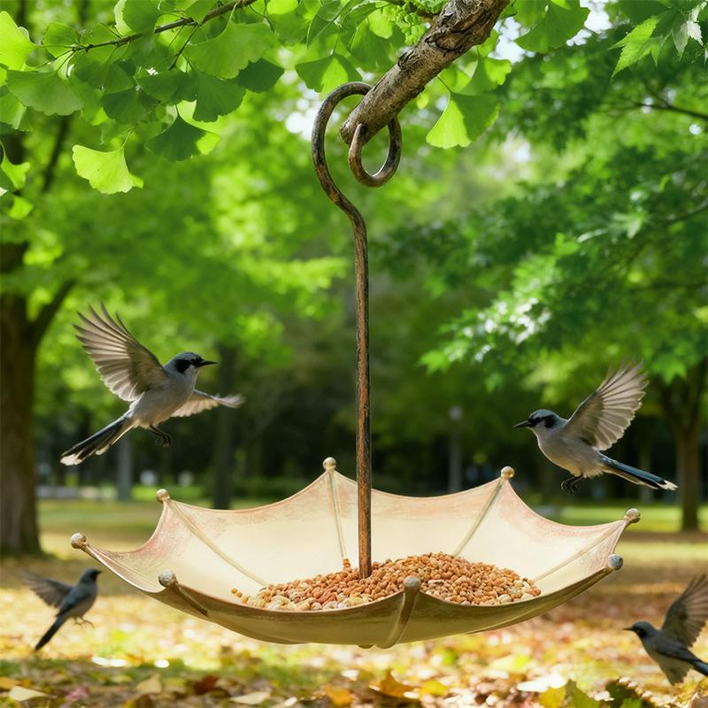 Umbrella Shaped Bird Feeder - Hanging Vintage Metal Bird Feeder for Outdoor Garden Patio & Window Decorative Wild Bird Seed Tray