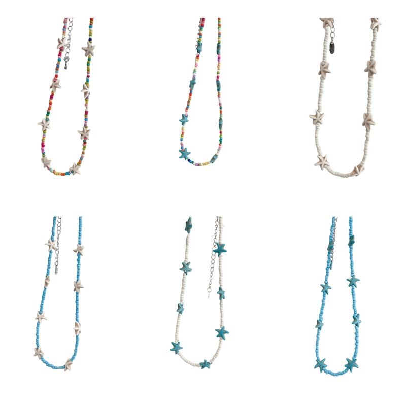 Starfish Charm Choker Chain Beaded Necklace for Women Stylish Neck Jewelry Gift